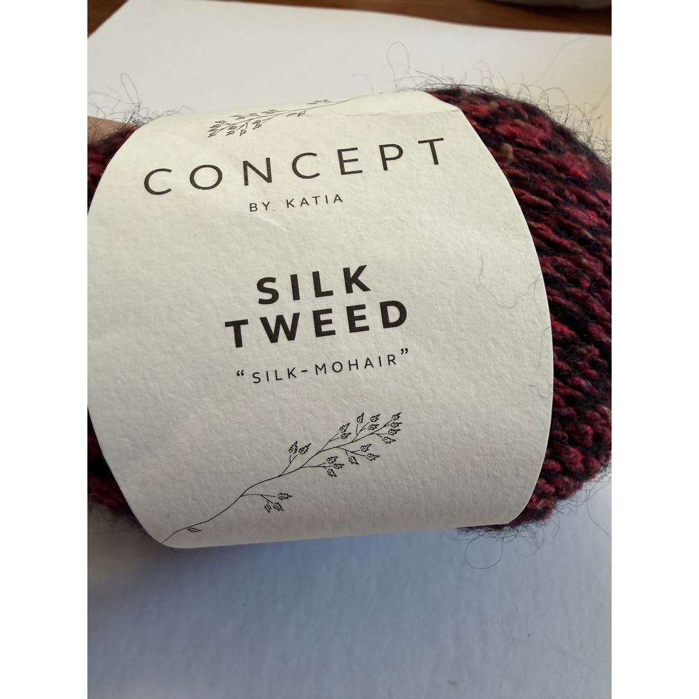 New Katia Concept Silk Tweed Yarn Red Black Silk Mohair Wool Blend Discontinued